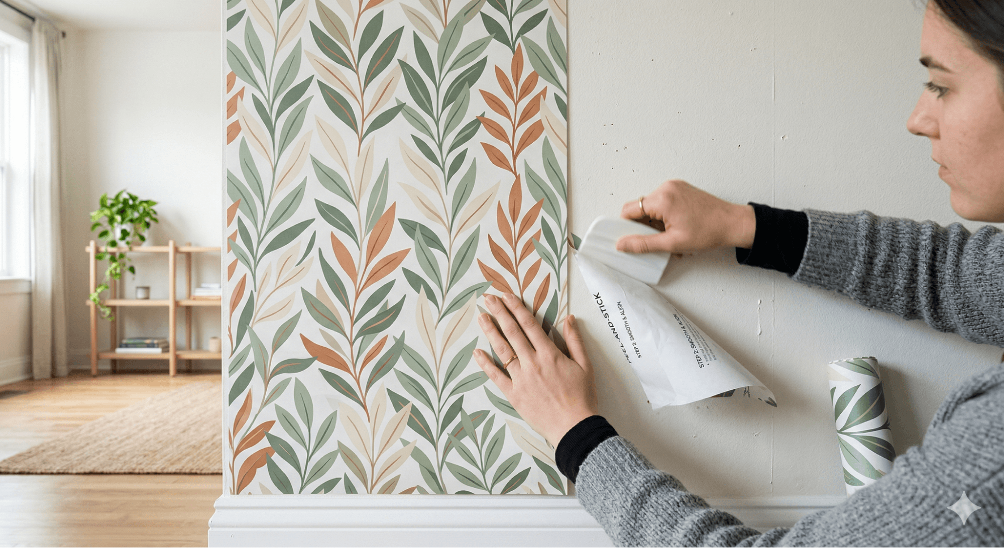 Applying removable wallpaper on a rental wall to add color and pattern without damage