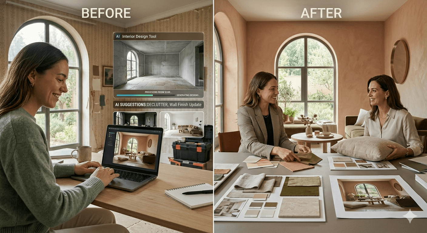 AI interior design tool vs professional interior designer comparison