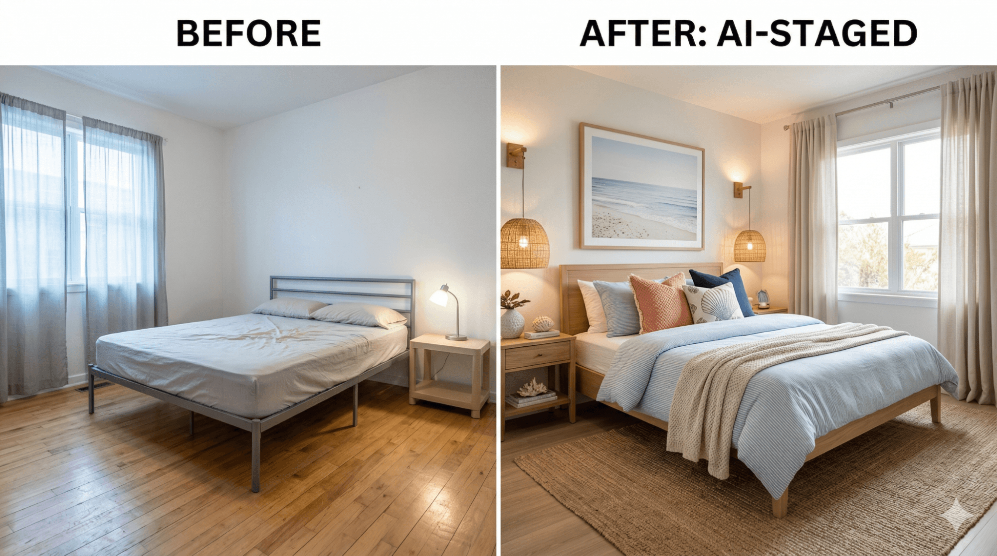 AI staging transforming an Airbnb listing into a guest-ready, 5-star space