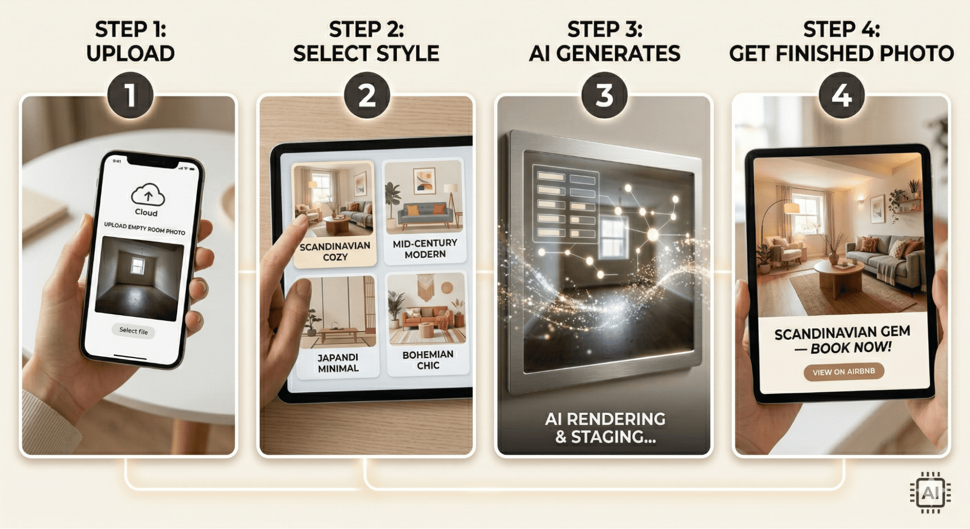 Beautifully staged Airbnb living room with Instagrammable focal points