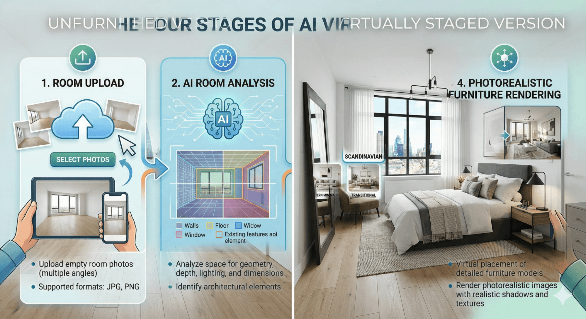 AI virtual staging before and after comparison for real estate listings