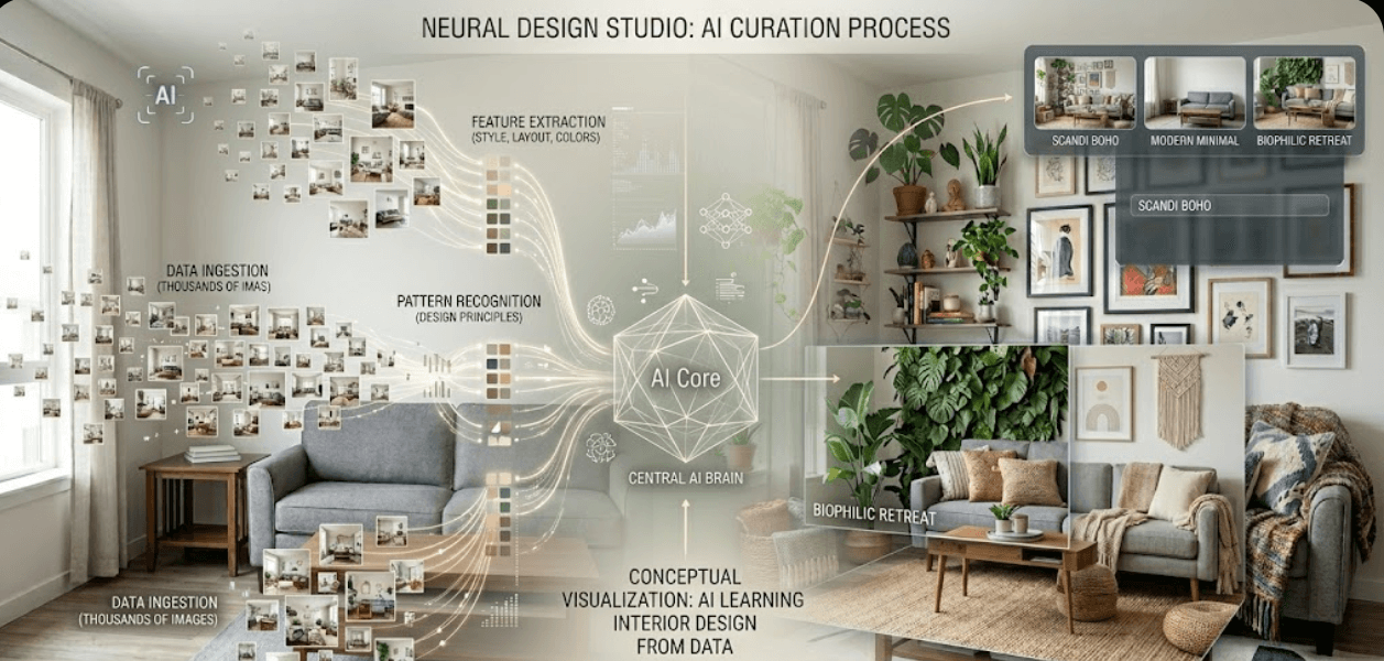 AI-generated interior design variations and possibilities