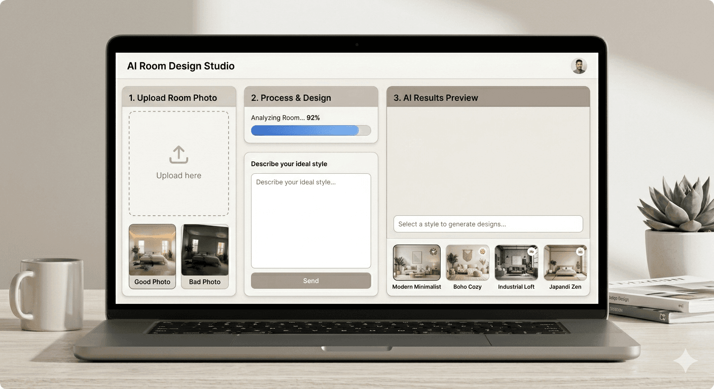 AI room design upload interface