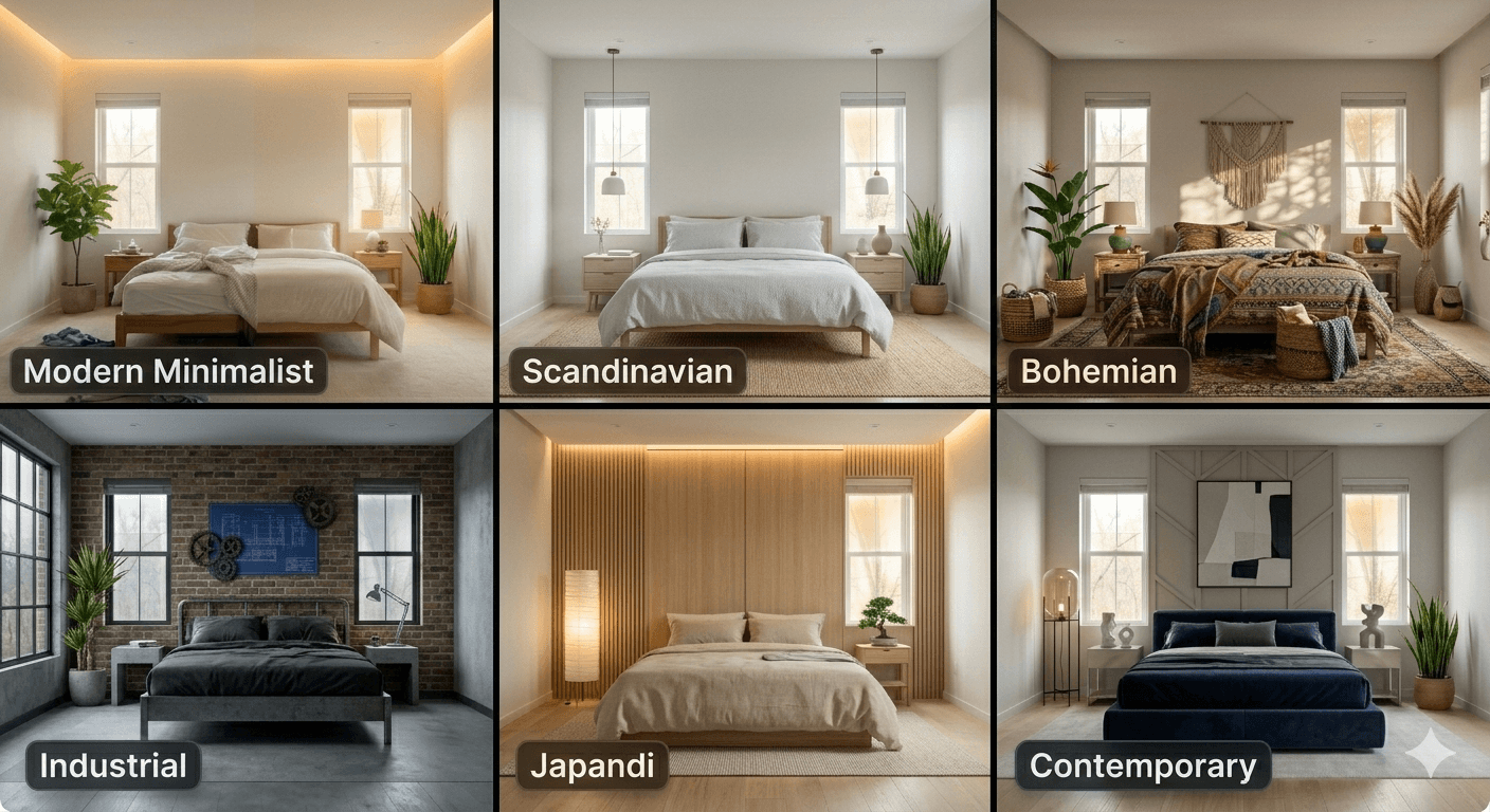 Grid of different interior design styles