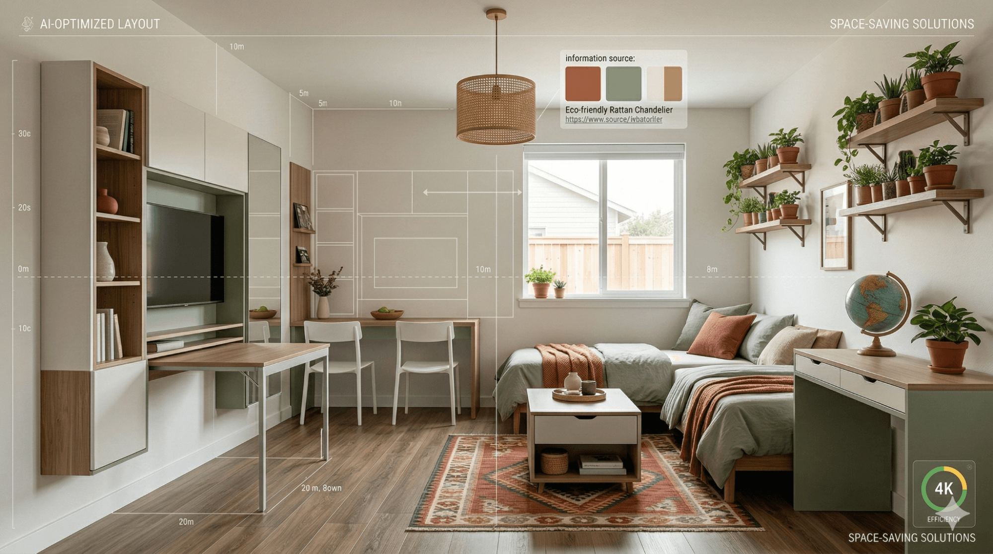 small apartment design with AI showing smart layout and space-saving furniture
