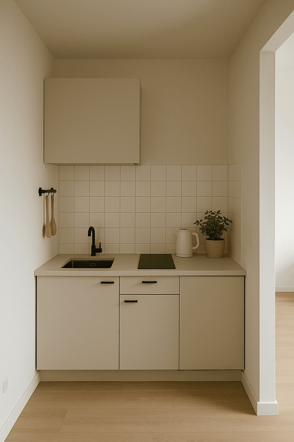 Small minimalist apartment kitchen