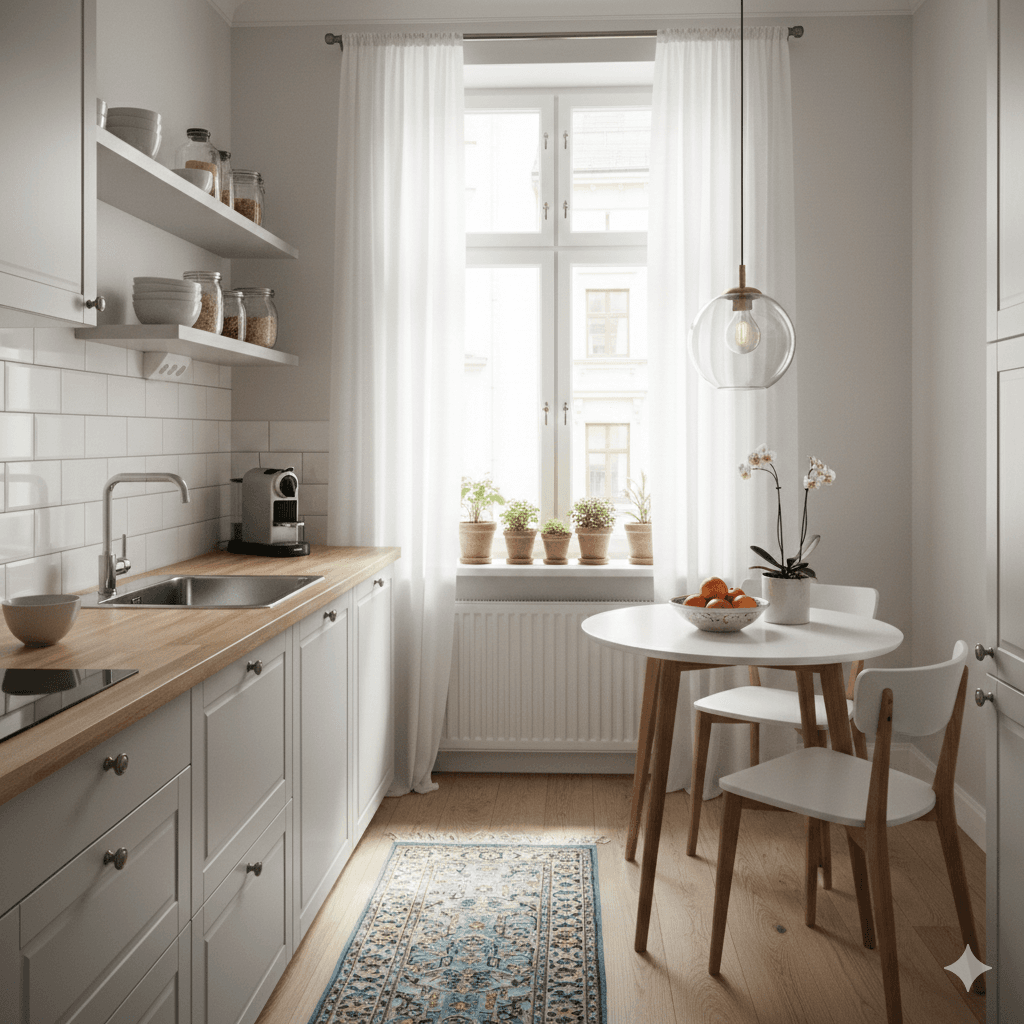 Bright small apartment kitchen
