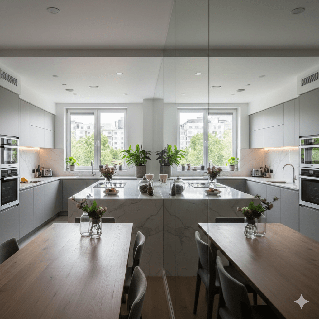 Mirrored backsplash kitchen