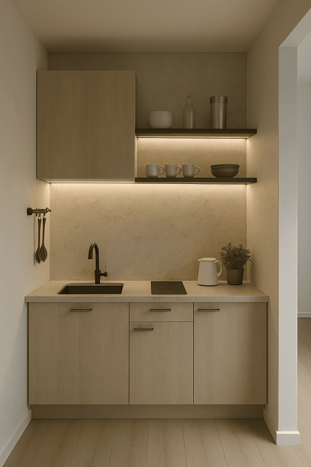 Stone-backsplash minimalist kitchen