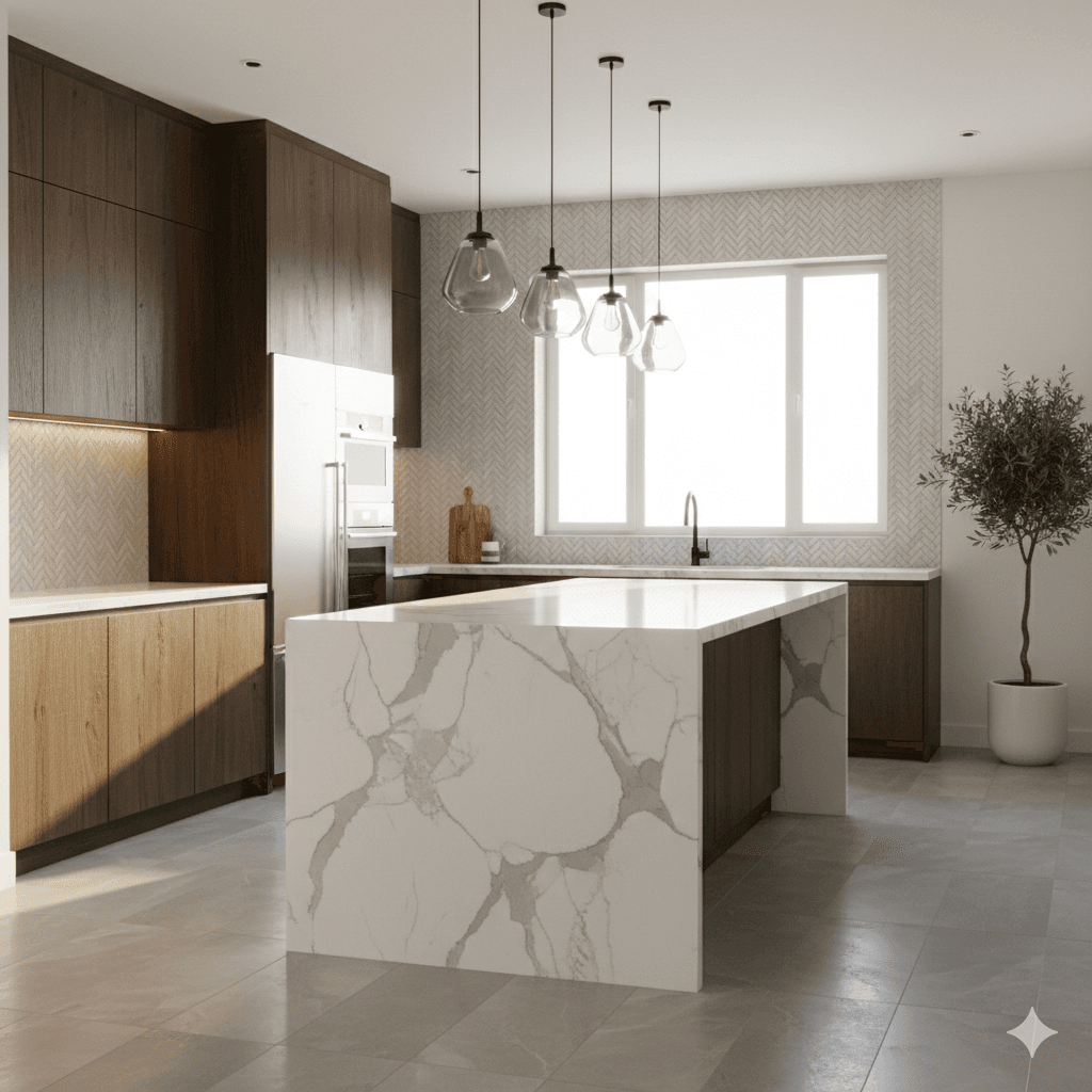 Waterfall countertop kitchen