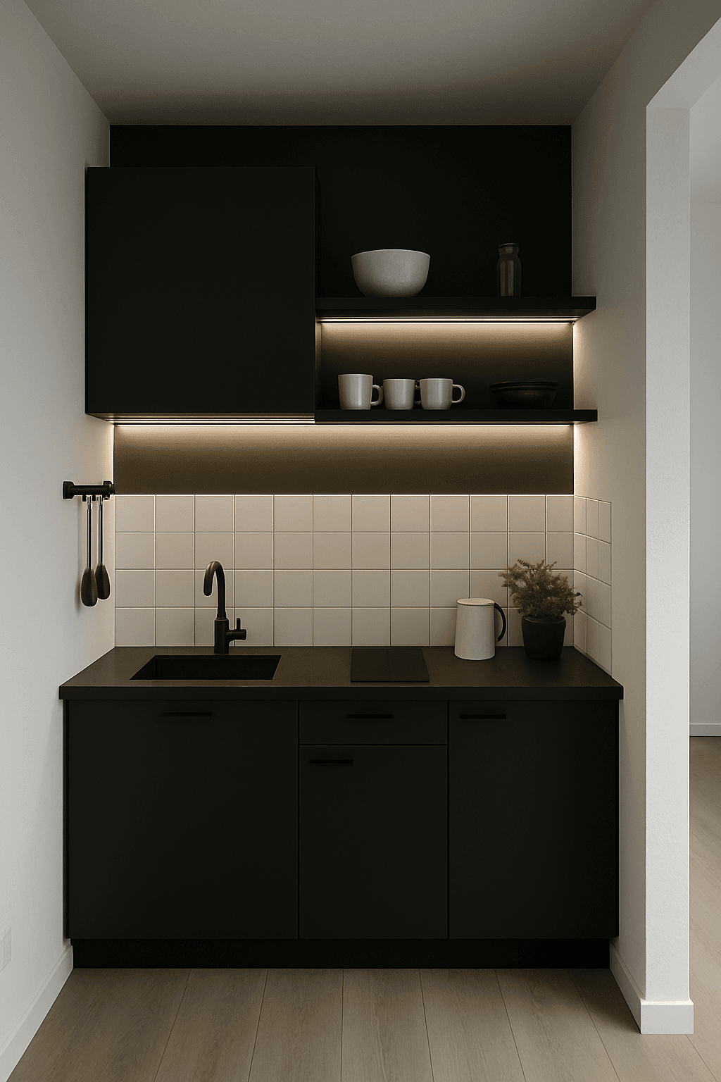 Black and white contrast kitchen