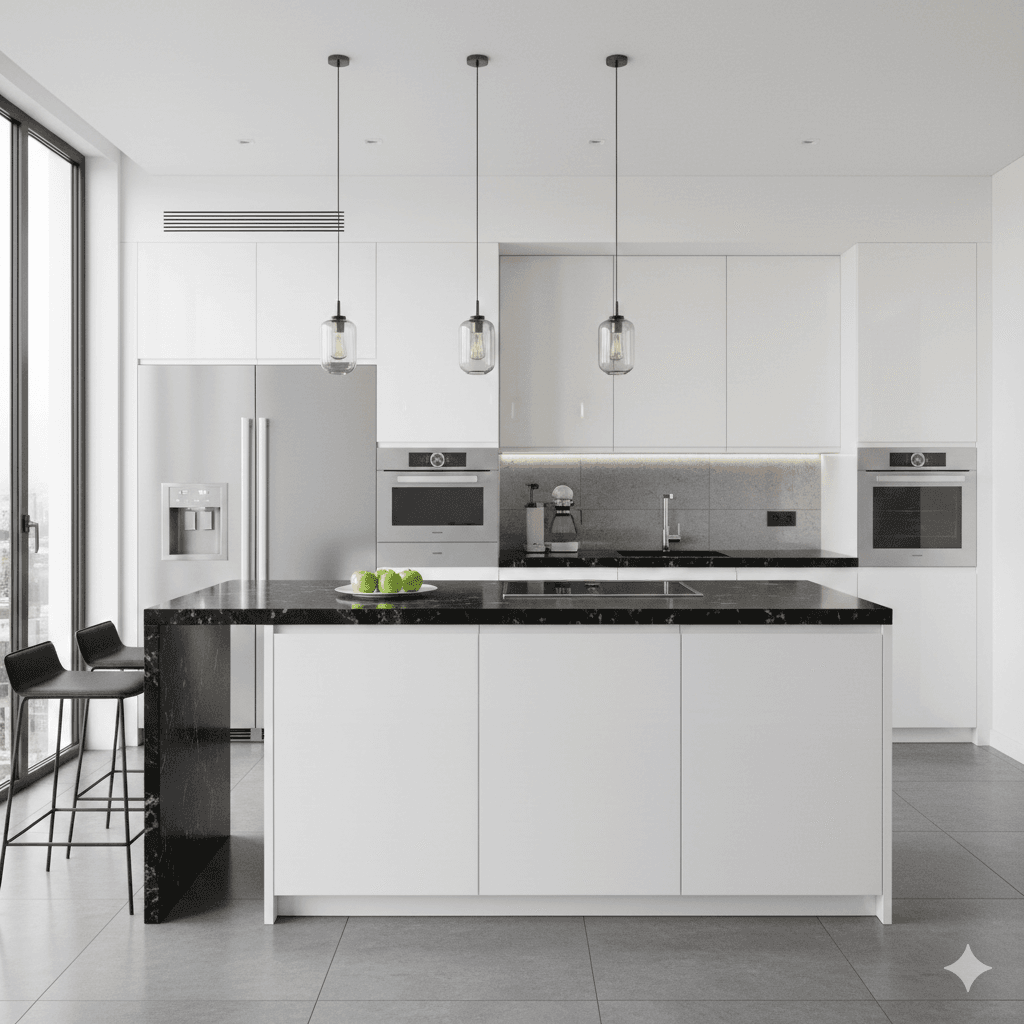 High-gloss European modern kitchen