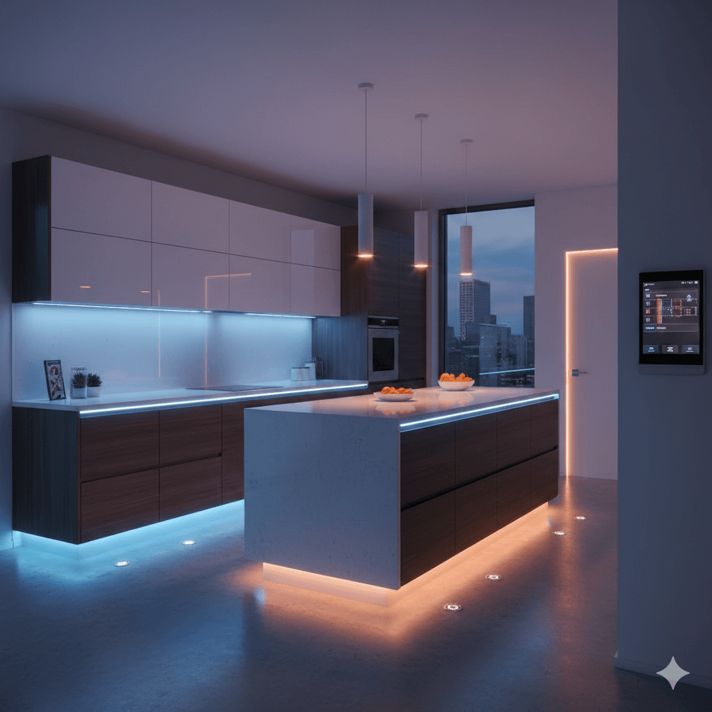 Smart-lighting modern kitchen