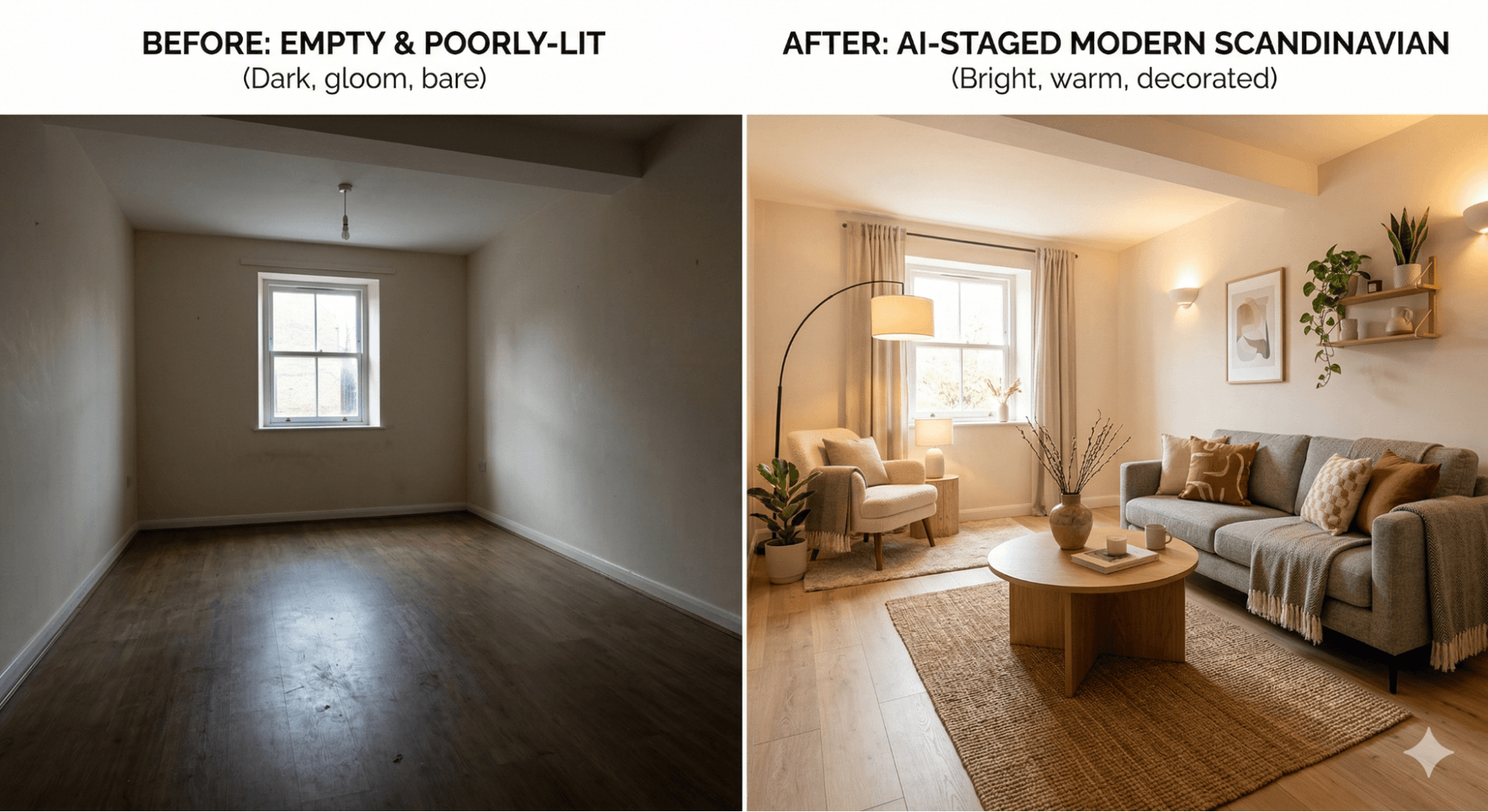 AI staging comparison showing before and after for an Airbnb bedroom