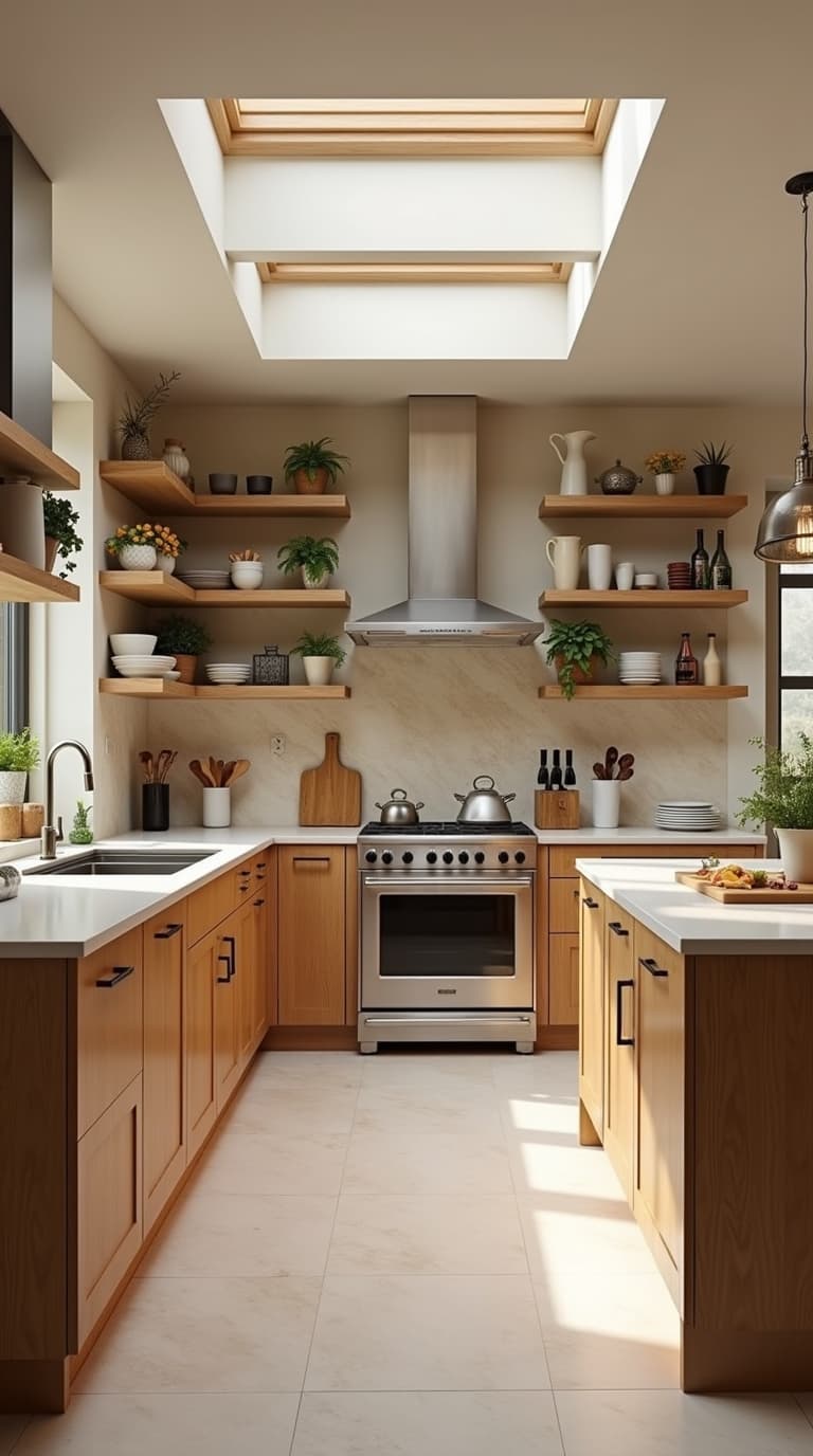 Two-tone kitchen with wood textures